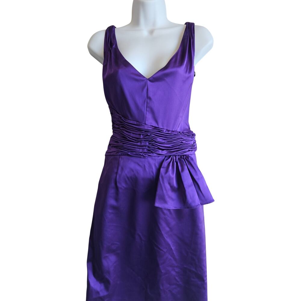 Chetta B Purple Satin Ruched Waist Cocktail Dress Size 8